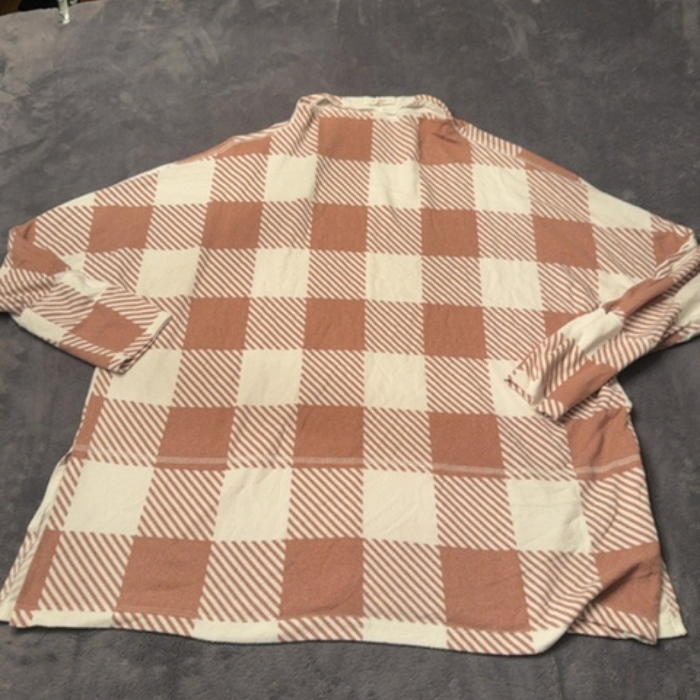 Maurices Sweater Women XL Tan Plaid Mock Neck Pullover Casual Soft Knit
